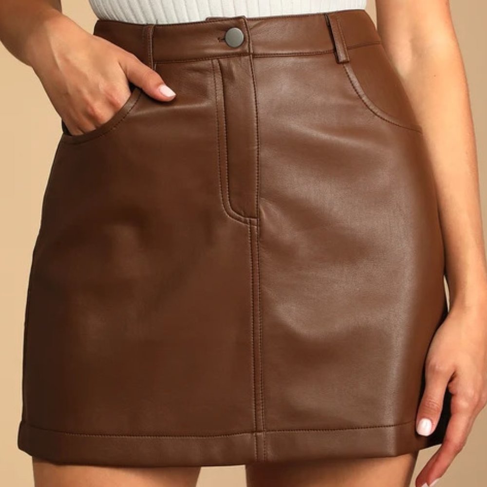 Lulu's Feels Like Fall Brown Vegan Leather Mini Skirt